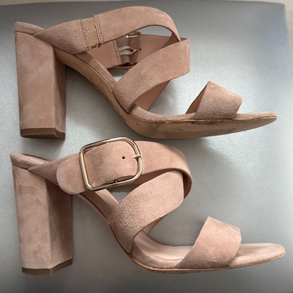 Kate Spade Orchid Suede Sandal In Fawn Blush Kid Suede Block Heels Sz 8 slides